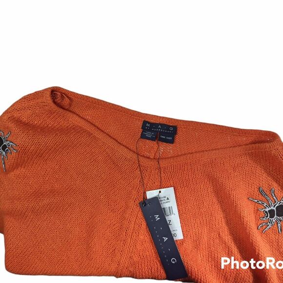 Women's Magaschoni Orange Knit Halloween Poncho, One Size - Picture 6 of 6